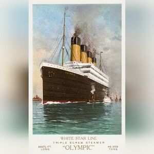 Vintage 'Olympic' Ship Art Print - Blue, Black & Gold